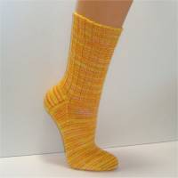 Einzelpaar - handgestrickte Damensocken, Strümpfe Gr. 41-42, Socken in sonnengelb und orange Bild 6