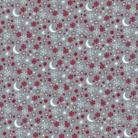 Westfalenstoffe Kitzbühel Grau rot Schneeflocken Mond Baumwolle Webware Druckstoff Bild 1