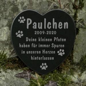 Gedenkstein Herz Grabschmuck mit Spruch - Katze - Hund - Pfoten Grabdekoration für Tiere Tiergrabstein Bild 1