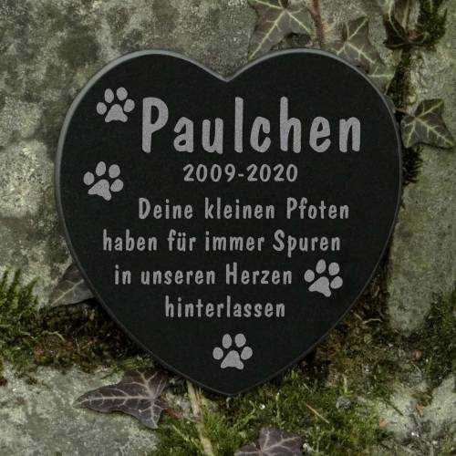 Gedenkstein Herz Grabschmuck mit Spruch - Katze - Hund - Pfoten Grabdekoration für Tiere Tiergrabstein
