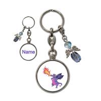 Metall Schlüsselanhänger mit Name und lila Drache Motiv | abnehmbarer Schutzengel in 3 Farben zur Auswahl Bild 6