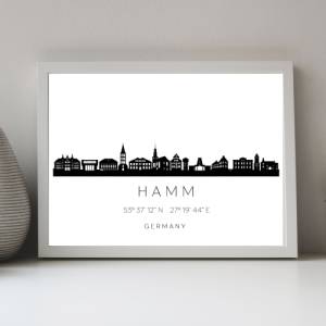 Poster HAMM SKYLINE mit Koordinaten | Heimat Stadt | Stadtposter | Personalisiert | Sehenswürdigkeiten Geschenk | Kunstd Bild 1