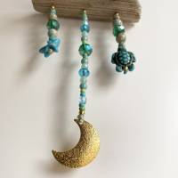 Windspiel „Goldmond“ - Deko-Anhänger mit Mond, Glas-Kristallen, Glasperlen, Ozean-Jaspis, Rocailles türkis Bild 3