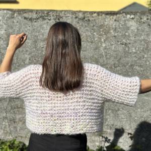 Mohairsweater handgestricktes Einzelstück, weiß, bunt meliert Bild 6