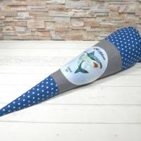 Schultüte aus Stoff blau grau mit Name Hai Zuckertüte 70cm oder 85cm Bild 1