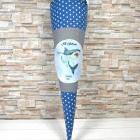 Schultüte aus Stoff blau grau mit Name Hai Zuckertüte 70cm oder 85cm Bild 4