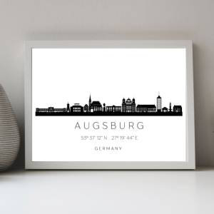 Poster AUGSBURG SKYLINE mit Koordinaten | Heimat Stadt | Stadtposter | Personalisiert | Sehenswürdigkeiten Geschenk | Ku Bild 1