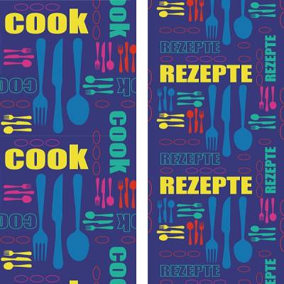Lesezeichen Küche+Kochen, 10 Buchzeichen beidseitig bedruckt mit Cook und Rezepte