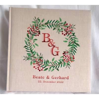 Fotoalbum echtes Leinen personalisierbar Design Christmas Wreath