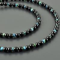 Onyx-Kette mit Chrysokoll Onyxperlenkette schwarze Edelsteine  türkis rund und eckig zarte Halskette mit Perlen Geschenk Bild 1