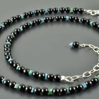 Onyx-Kette mit Chrysokoll Onyxperlenkette schwarze Edelsteine  türkis rund und eckig zarte Halskette mit Perlen Geschenk Bild 2