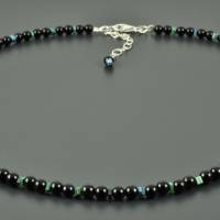 Onyx-Kette mit Chrysokoll Onyxperlenkette schwarze Edelsteine  türkis rund und eckig zarte Halskette mit Perlen Geschenk Bild 4