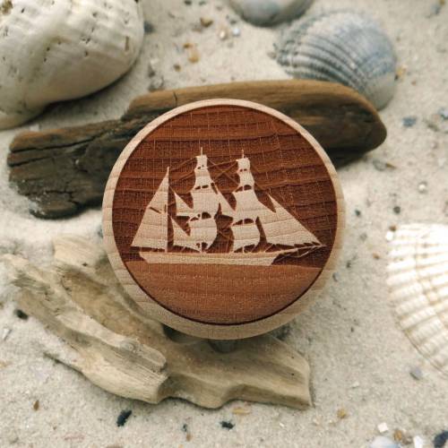 Möbelknauf Bark Segelschiff Dreimaster Gravur maritime Dekoration Boot Yacht Segler inkl. Schraube