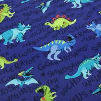 Stoff Baumwolle Jersey Dinos Dinosaurier royal blau türkis grün bunt Kinderstoff Kleiderstoff Meterware Bild 1