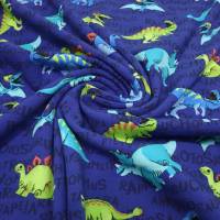 Stoff Baumwolle Jersey Dinos Dinosaurier royal blau türkis grün bunt Kinderstoff Kleiderstoff Meterware Bild 4