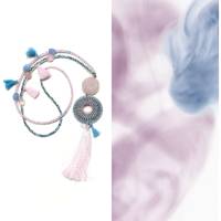 QUASTEN BOHO Kette - hellblau / rosa - mit doppelt gestricktem bicolor DISCUS-Element Bild 5