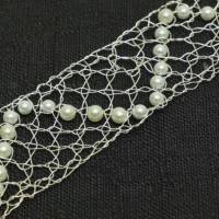 Zarter Brautschmuck - Perlenchoker geklöppelt aus kräftigem Silberdraht mit 36 eingearbeiteten Wachsperlen Bild 6