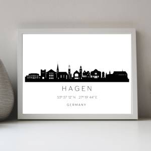 Poster HAGEN SKYLINE mit Koordinaten | Heimat Stadt | Stadtposter | Personalisiert | Sehenswürdigkeiten Geschenk | Kunst Bild 1