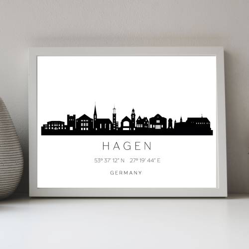 Poster HAGEN SKYLINE mit Koordinaten | Heimat Stadt | Stadtposter | Personalisiert | Sehenswürdigkeiten Geschenk | Kunst