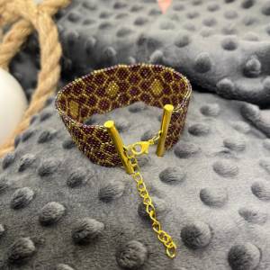 Elegantes Armband „Honigwaben“, kleine Rocailles Perlen, in seidenmatt lila-metallic und gold, Miyuki Bild 5