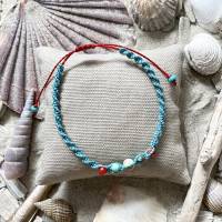 „Coral & Ocean“ - Makramee-Armband mit Ozean-Jaspis, Koralle und Rocailles in türkis/rot Bild 4