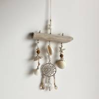 Windspiel „Traumfänger“ - Deko-Anhänger mit Muscheln, Glas-Kristallen, Glasperlen, Holz, Traumfänger creme Bild 1