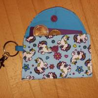 Mini-Bag, Mini-Geldbörse, Portemonnaie - Blau kleine Einhorn Motive Bild 2