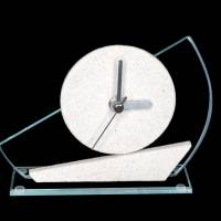 Kleine Deko-Uhr zum Hinstellen. Stylisches Design aus Glas und Sandstein. Tischuhr modern. Geschenkidee. Bild 4