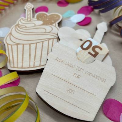 Gutschein / Geldgeschenk Verpackung Geburtstag Muffin, personalisiert
