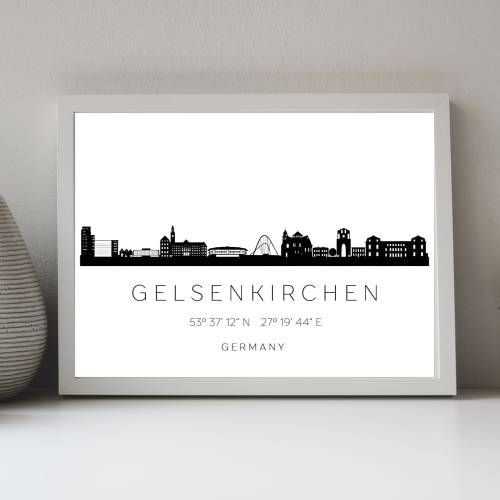 Poster GELSENKIRCHEN SKYLINE mit Koordinaten | Heimat Stadt | Stadtposter | Personalisiert | Sehenswürdigkeiten Geschenk