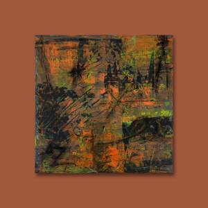 Abstrakte Malerei - 40x40cm - schwarz, orange, fluoreszierendes Neongelb & neongrün auf Leinwand - Acrylkunst - Unikat h Bild 5