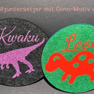 Filzuntersetzer - Geschenk Kind - Dino  Geburtstag - Kindergeburtstag - Mitgebsel - Mottoparty - Geburtstag Dinosaurier Bild 2