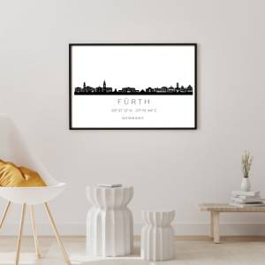 Poster FÜRTH SKYLINE mit Koordinaten | Heimat Stadt | Stadtposter | Personalisiert | Sehenswürdigkeiten Geschenk | Kunst Bild 2
