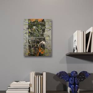 Abstraktes “Milkyway” Gemälde - 30x40cm - schwarz, weiß, silber, orange, neongelb auf Leinwand - Acrylic Pouring Art - f Bild 3