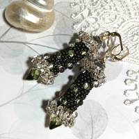 Ohrringe dunkelgrün Glasperlen an Silber handgemacht salbei Bild 2