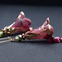 Blütenohrringe, rosa, pink, gold, schilfgrün Bild 1