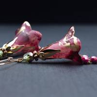 Blütenohrringe, rosa, pink, gold, schilfgrün Bild 3