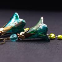 Blütenohrringe, grün, blau, türkis, schilfgrün Bild 1