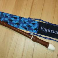 Flötentasche mit Namen, Flötenbeutel - Dinos blau schwarz  (mit optionalen Zubehörfach / Futter / Halsband) Bild 1