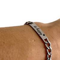Namensarmband Edelstahl Gravur be happy personalisiert Buchstabenarmband Geschenkidee Armband Silber elegant Damen Bild 4