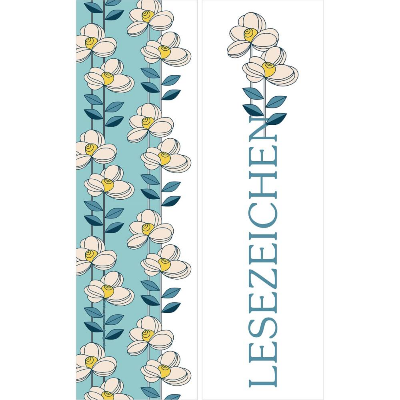 Retroliebe Junge Retroblumen * 10 Lesezeichen, Floral auf Hellblau, beidseitig bedruckt mit Blumen und Typo