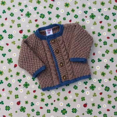 Trachtenjacke 62/68 braun blau Junge Taufe Babyparty StrickjackeTaufkleidung Geschenk Geburt Babyshower Pullover