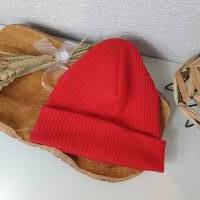 Beanie Erwachsener rot Wintermütze Kinder koralle Skatermütze aus Rip Jersey grob Bild 4