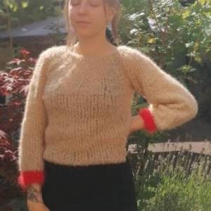 Mohairsweater handgestricktes Einzelstück, synthetikfrei, Rundpasse, Angorabündchen Bild 8