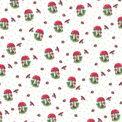 Westfalenstoffe Canterbury weiß PIlze Fliegenpilz 100% Baumwolle Webware Druckstoff