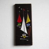 Keramik Wandbild Segelboote HEMA 50er Jahre Bild 1