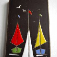 Keramik Wandbild Segelboote HEMA 50er Jahre Bild 2