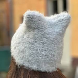Cat ear Beanie, handgestrickt aus Alpaka super weiche Mütze, Sack hat Bild 2