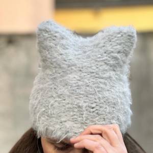 Cat ear Beanie, handgestrickt aus Alpaka super weiche Mütze, Sack hat Bild 9
