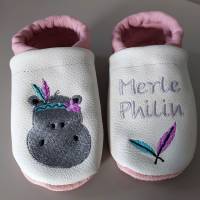 Krabbelschuhe Lauflernschuhe Puschen Baby Schuhe Leder personalisiert  Nilpferd Bild 2